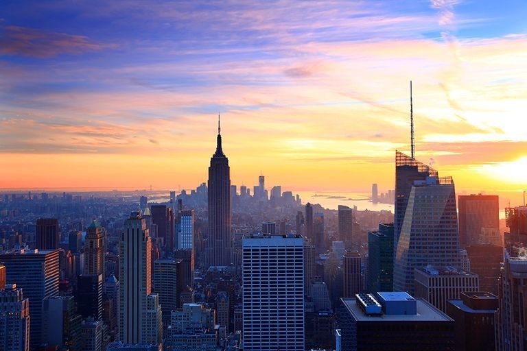 met tijd Waakzaam onkruid New York Skyline bij Zonsondergang fotobehang op maat, makkelijk besteld en  snel in huis! - Repro.nl